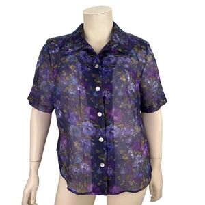 K Woman Floral Blouse Sheer Crinkle Split Back Whimsigoth Romantic Plus Sz 16W